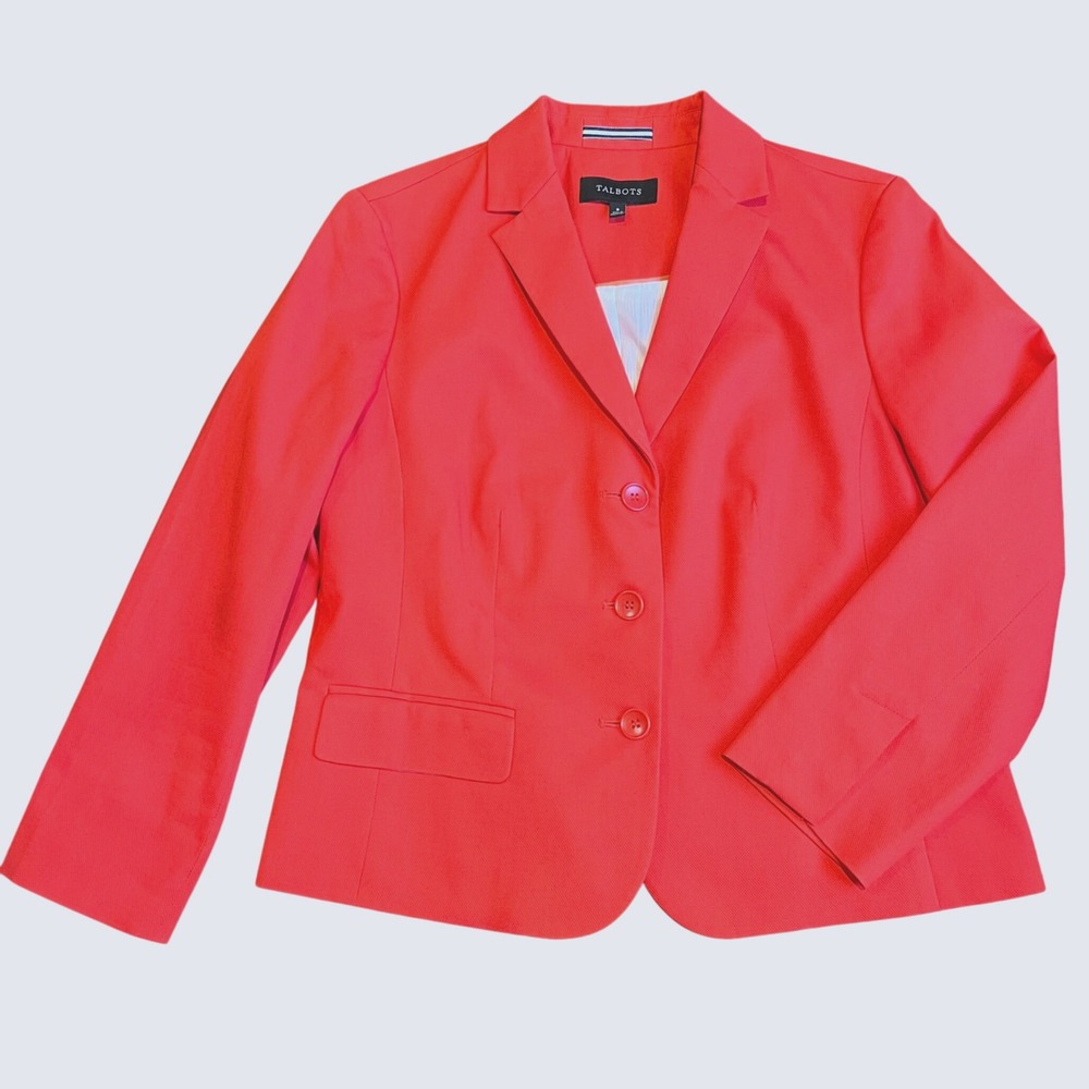 Talbots Cotton Stretch Blazer (8)‎ Tomato Lined Notch Lapel Classic Button Red